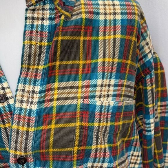 Vintage (90s/2000s) J Crew corduroy flannel style button down shirt Lg plaid - Picture 2 of 7